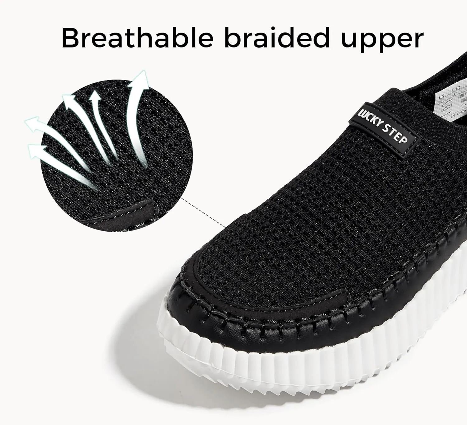 LUCKY STEP Platform Sneakers for Women Slip on Knit Chunky Fashion Casual Retro Braided Tennis Lightweight Walking Shoes