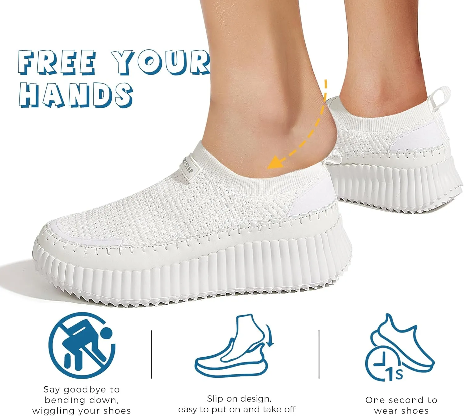 LUCKY STEP Platform Sneakers for Women Slip on Knit Chunky Fashion Casual Retro Braided Tennis Lightweight Walking Shoes