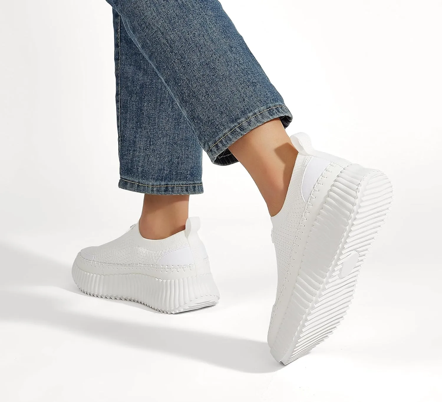 LUCKY STEP Platform Sneakers for Women Slip on Knit Chunky Fashion Casual Retro Braided Tennis Lightweight Walking Shoes