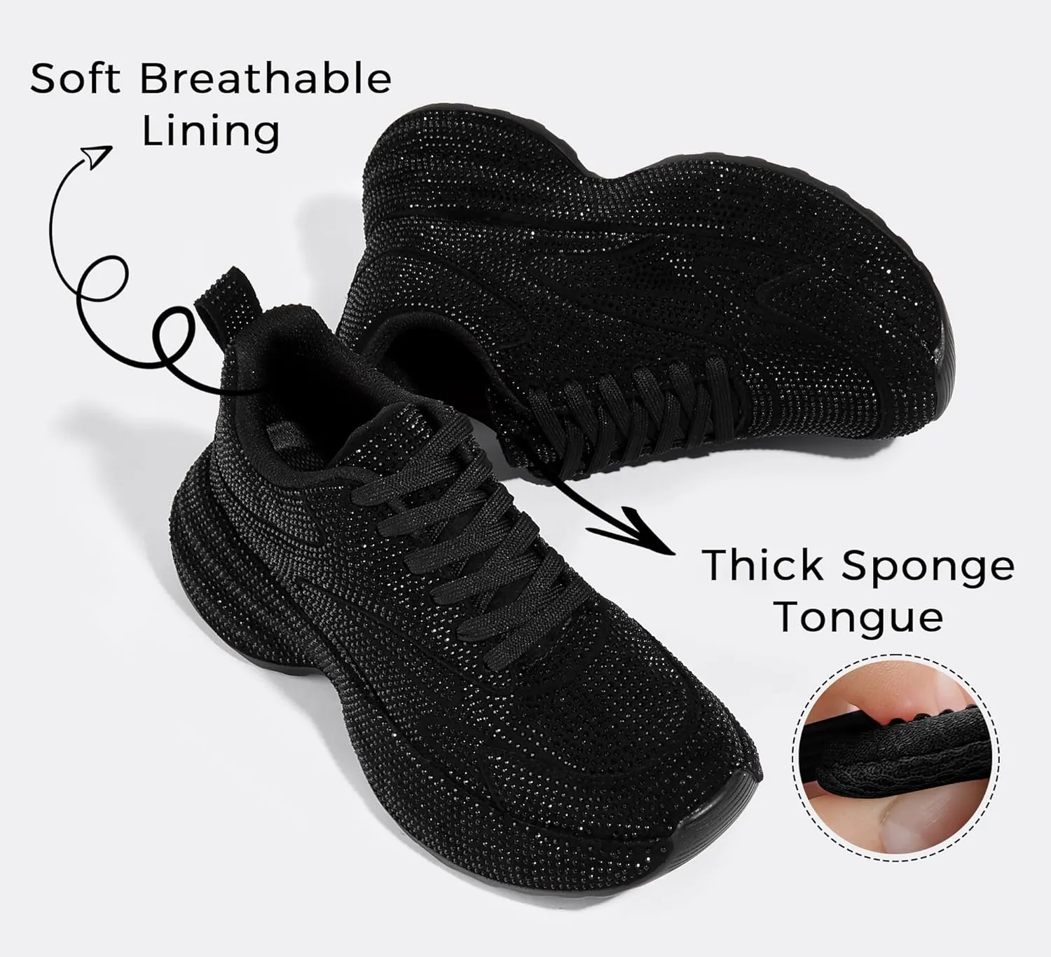 LUCKY STEP Rhinestone Chunky Sneakers for Women Fashion Platform Sparkly Dad Casual Shoes Lightweight Tennis Walking Sport Footwear