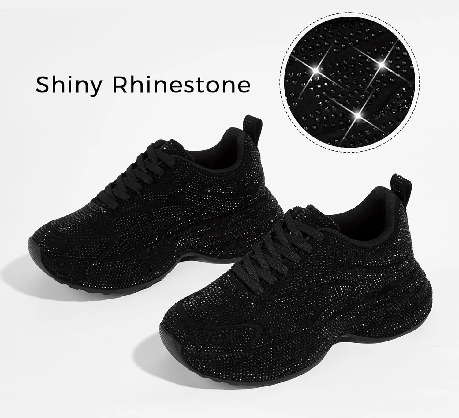 LUCKY STEP Rhinestone Chunky Sneakers for Women Fashion Platform Sparkly Dad Casual Shoes Lightweight Tennis Walking Sport Footwear