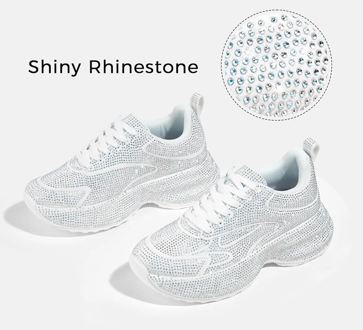 LUCKY STEP Rhinestone Chunky Sneakers for Women Fashion Platform Sparkly Dad Casual Shoes Lightweight Tennis Walking Sport Footwear