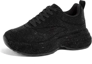 LUCKY STEP Rhinestone Chunky Sneakers for Women Fashion Platform Sparkly Dad Casual Shoes Lightweight Tennis Walking Sport Footwear