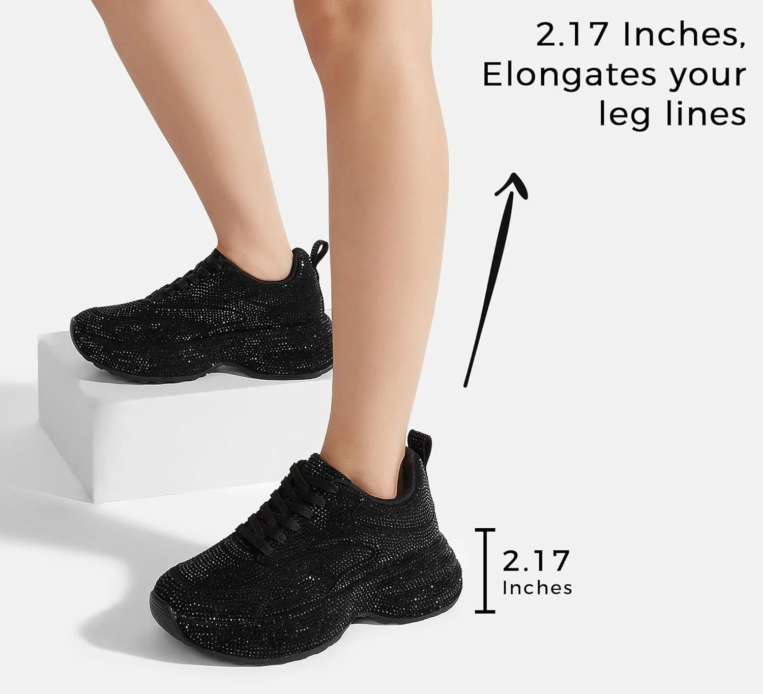 LUCKY STEP Rhinestone Chunky Sneakers for Women Fashion Platform Sparkly Dad Casual Shoes Lightweight Tennis Walking Sport Footwear