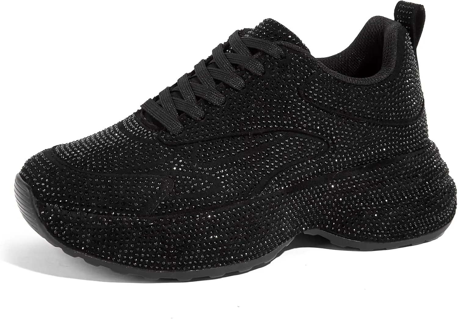 LUCKY STEP Rhinestone Chunky Sneakers for Women Fashion Platform Sparkly Dad Casual Shoes Lightweight Tennis Walking Sport Footwear
