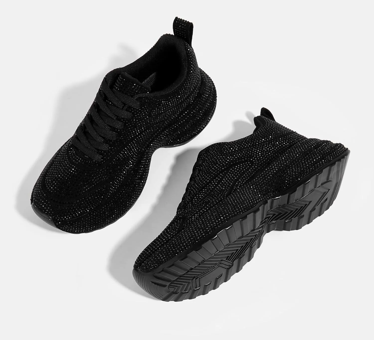 LUCKY STEP Rhinestone Chunky Sneakers for Women Fashion Platform Sparkly Dad Casual Shoes Lightweight Tennis Walking Sport Footwear
