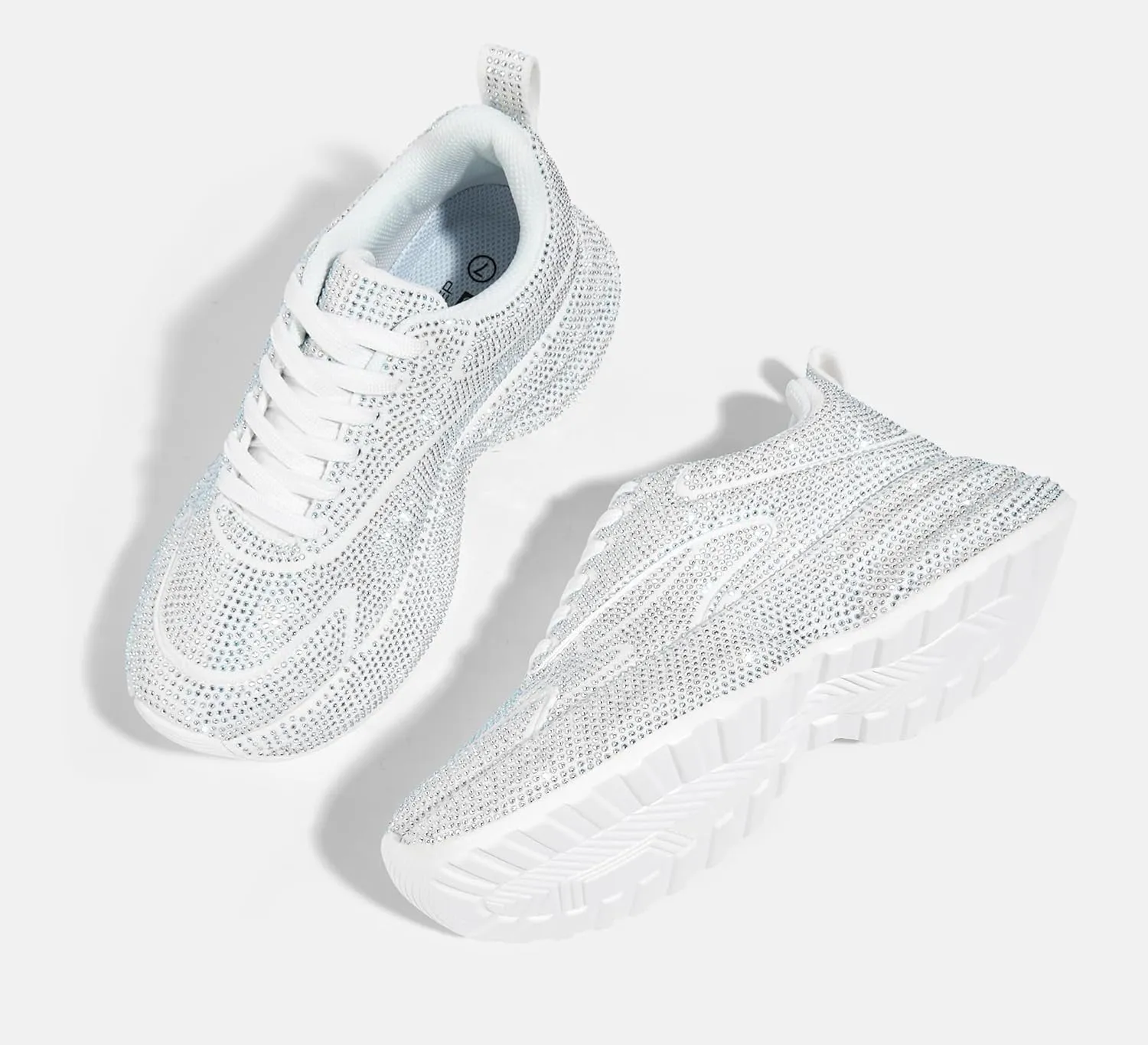 LUCKY STEP Rhinestone Chunky Sneakers for Women Fashion Platform Sparkly Dad Casual Shoes Lightweight Tennis Walking Sport Footwear