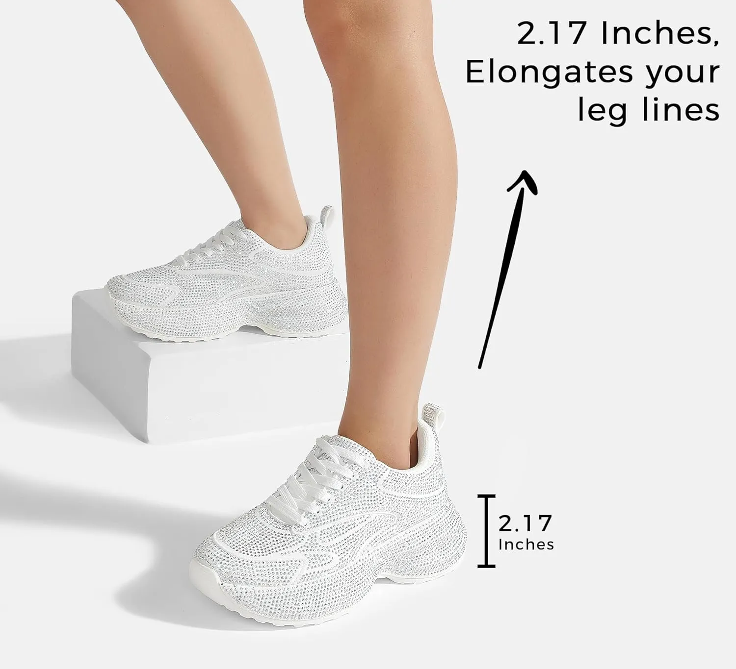 LUCKY STEP Rhinestone Chunky Sneakers for Women Fashion Platform Sparkly Dad Casual Shoes Lightweight Tennis Walking Sport Footwear