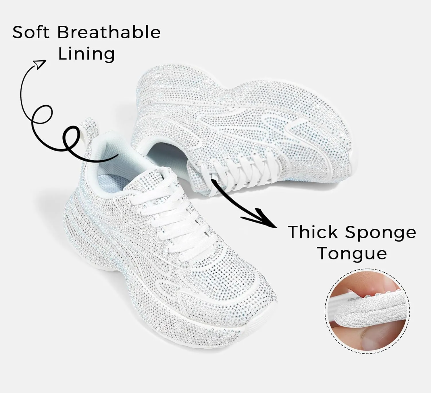 LUCKY STEP Rhinestone Chunky Sneakers for Women Fashion Platform Sparkly Dad Casual Shoes Lightweight Tennis Walking Sport Footwear