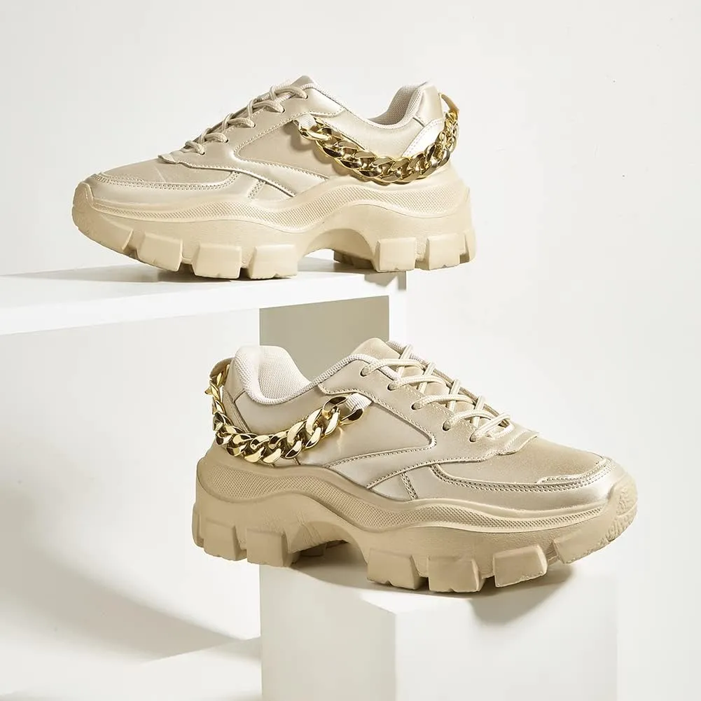 LUCKY STEP Women Chunky Platform Dad Colorblock White Neon Green Fuchsia Hologram Silver Casual Lace-Up Walking Sneakers