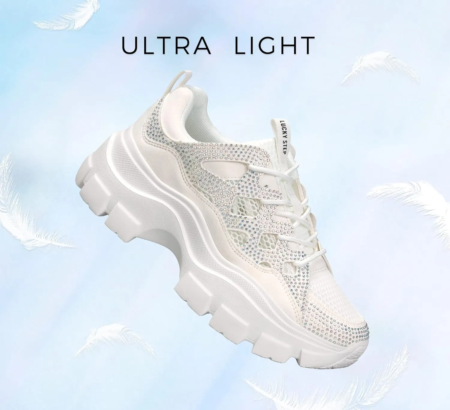 LUCKY STEP Women Chunky Platform Dad Colorblock White Neon Green Fuchsia Hologram Silver Casual Lace-Up Walking Sneakers