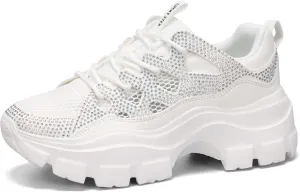LUCKY STEP Women Chunky Platform Dad Colorblock White Neon Green Fuchsia Hologram Silver Casual Lace-Up Walking Sneakers