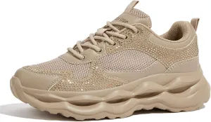 LUCKY STEP Women 's Chunky Sneakers 90s Fashion Thick Dad Rave Sparkly Bling Rhinestone Platform Casual Running Walking Shoes