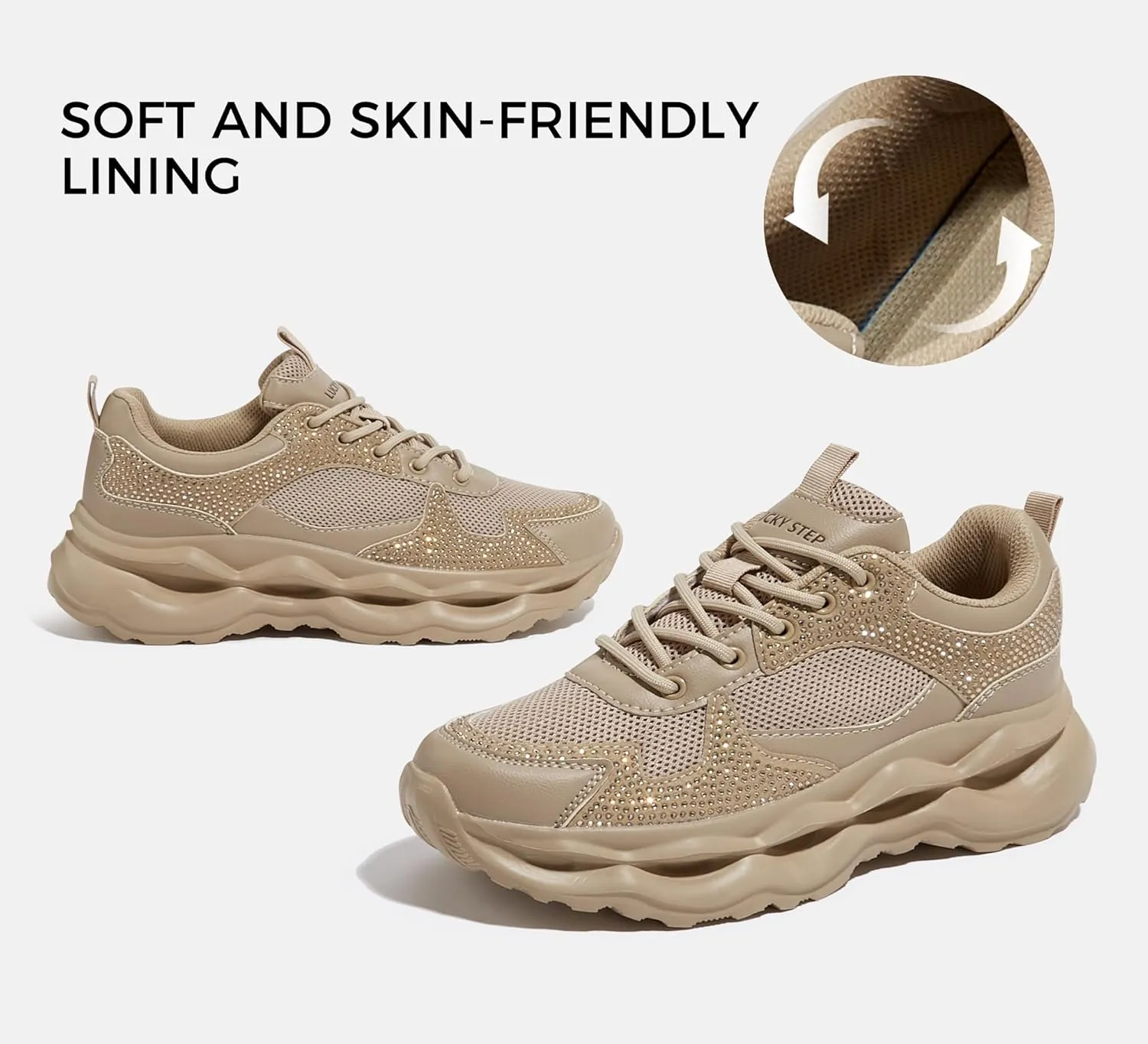 LUCKY STEP Women 's Chunky Sneakers 90s Fashion Thick Dad Rave Sparkly Bling Rhinestone Platform Casual Running Walking Shoes