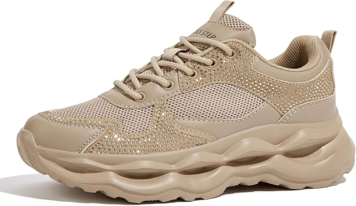 LUCKY STEP Women 's Chunky Sneakers 90s Fashion Thick Dad Rave Sparkly Bling Rhinestone Platform Casual Running Walking Shoes