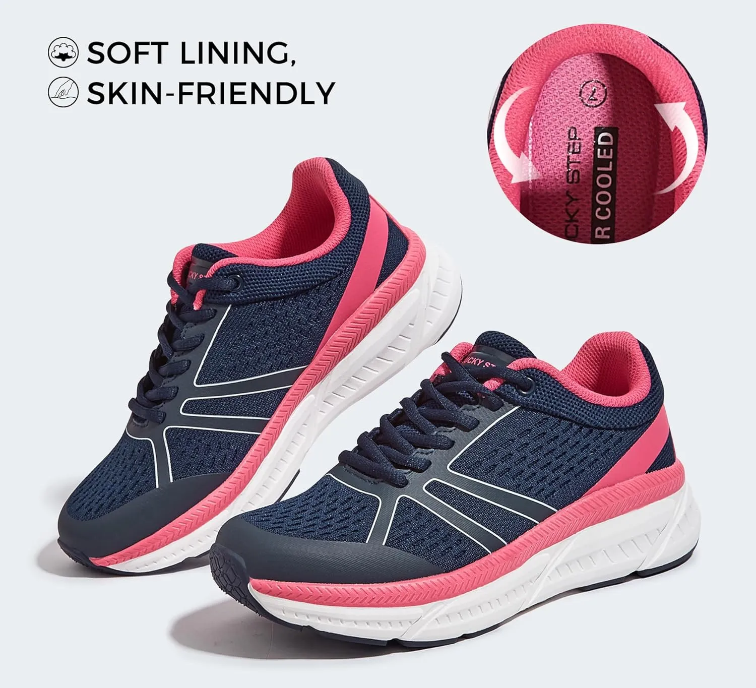 LUCKY STEP Women Walking Running Shoes Comfortable Hiking Shoes Breathable Non Slip Chunky Tennis Cross Training Workout Athletic Gym Sneakers