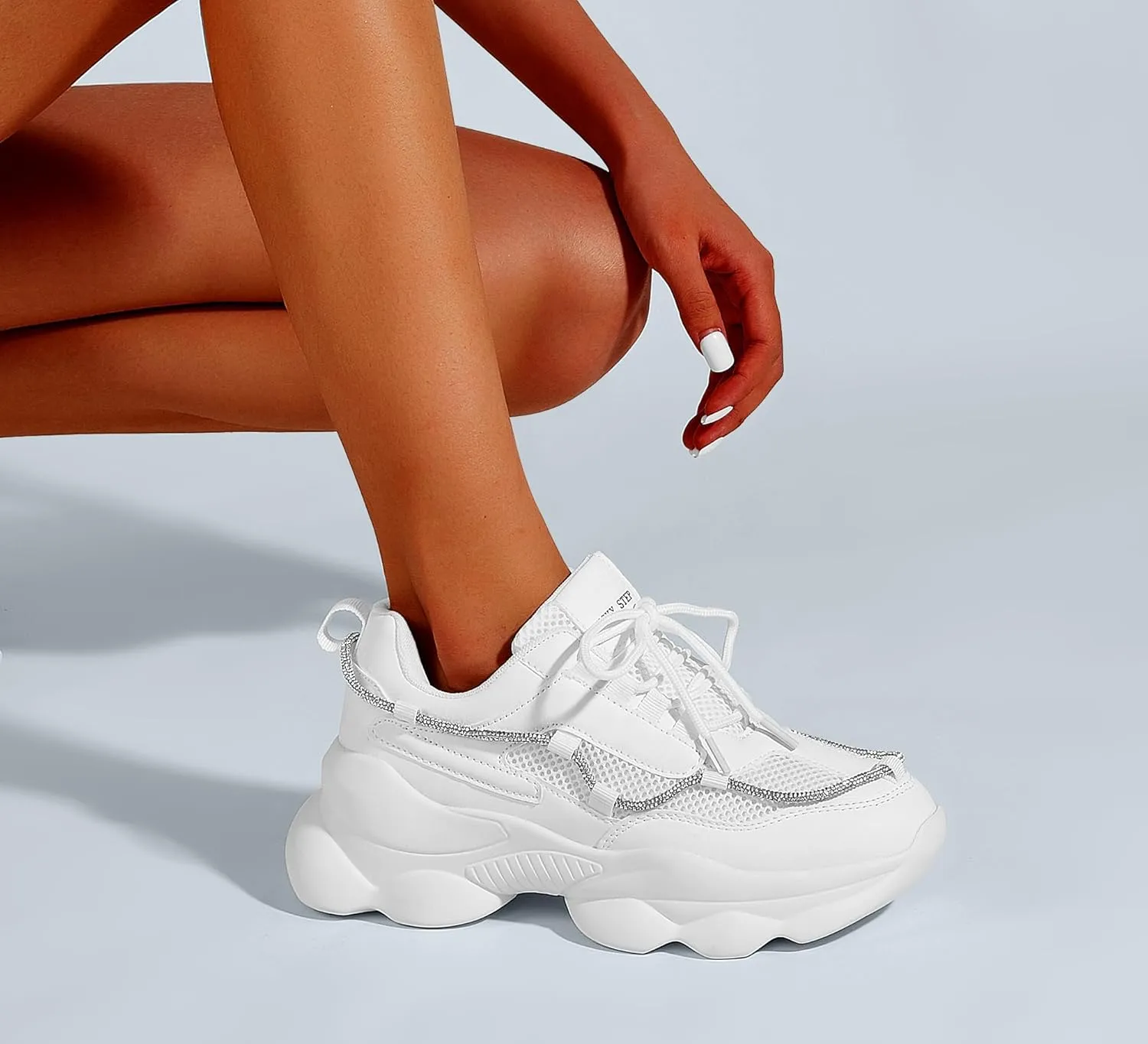 LUCKY STEP Women's 90s Chunky Sneakers Sparkly Bling Rhinestone Rope Platform Casual Thick Dad Rave Walking Shoes