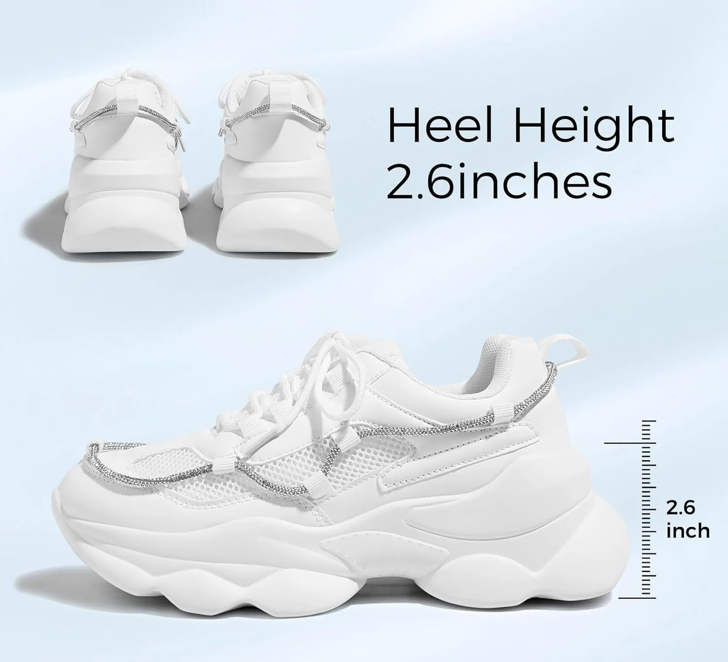 LUCKY STEP Women's 90s Chunky Sneakers Sparkly Bling Rhinestone Rope Platform Casual Thick Dad Rave Walking Shoes