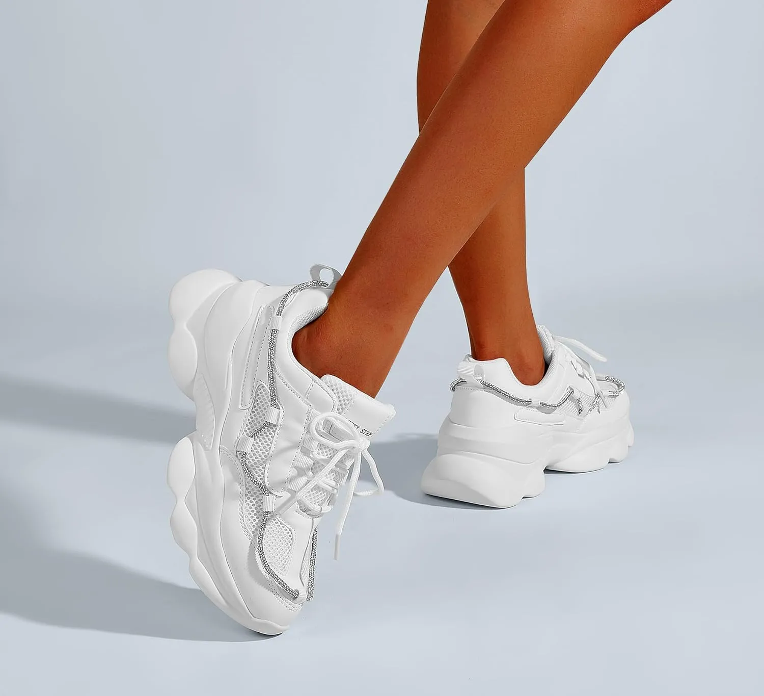 LUCKY STEP Women's 90s Chunky Sneakers Sparkly Bling Rhinestone Rope Platform Casual Thick Dad Rave Walking Shoes