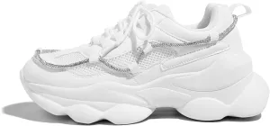 LUCKY STEP Women's 90s Chunky Sneakers Sparkly Bling Rhinestone Rope Platform Casual Thick Dad Rave Walking Shoes