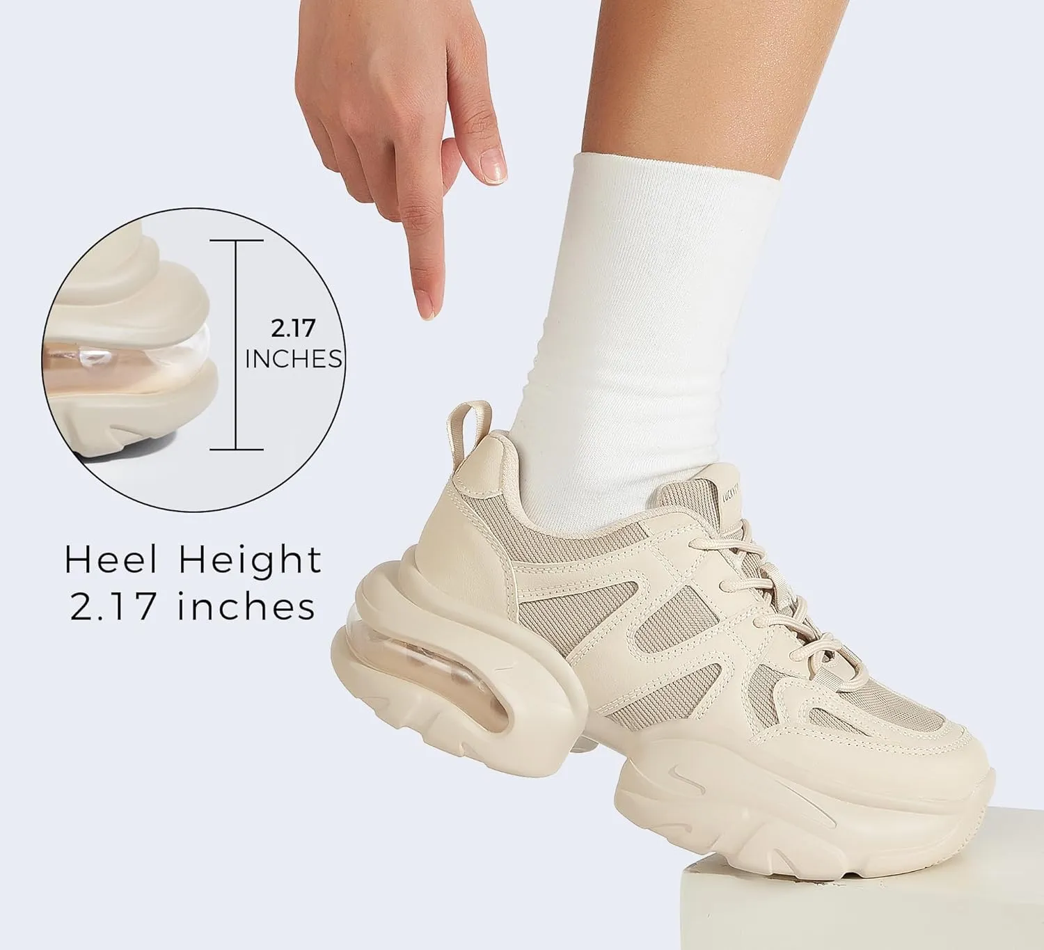 LUCKY STEP Women's Air Cushion Chunky Sneaker Fashion Thick Sole 90S Retro Dad Rave Casual Comfortable Walking Shoes