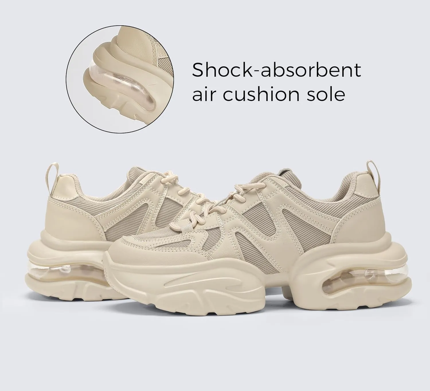 LUCKY STEP Women's Air Cushion Chunky Sneaker Fashion Thick Sole 90S Retro Dad Rave Casual Comfortable Walking Shoes