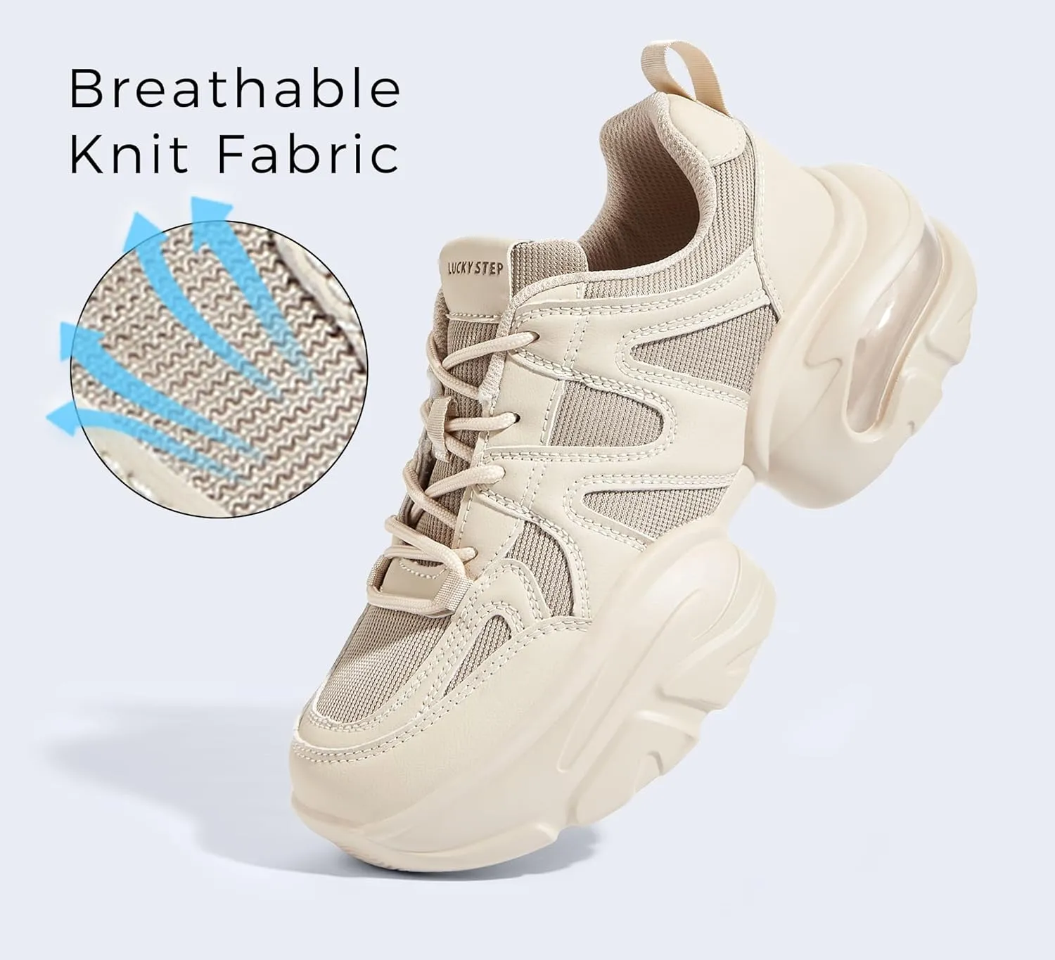 LUCKY STEP Women's Air Cushion Chunky Sneaker Fashion Thick Sole 90S Retro Dad Rave Casual Comfortable Walking Shoes