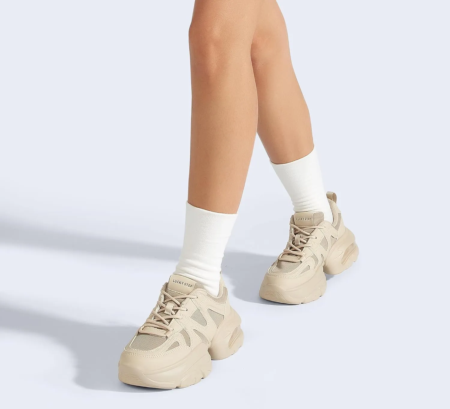 LUCKY STEP Women's Air Cushion Chunky Sneaker Fashion Thick Sole 90S Retro Dad Rave Casual Comfortable Walking Shoes