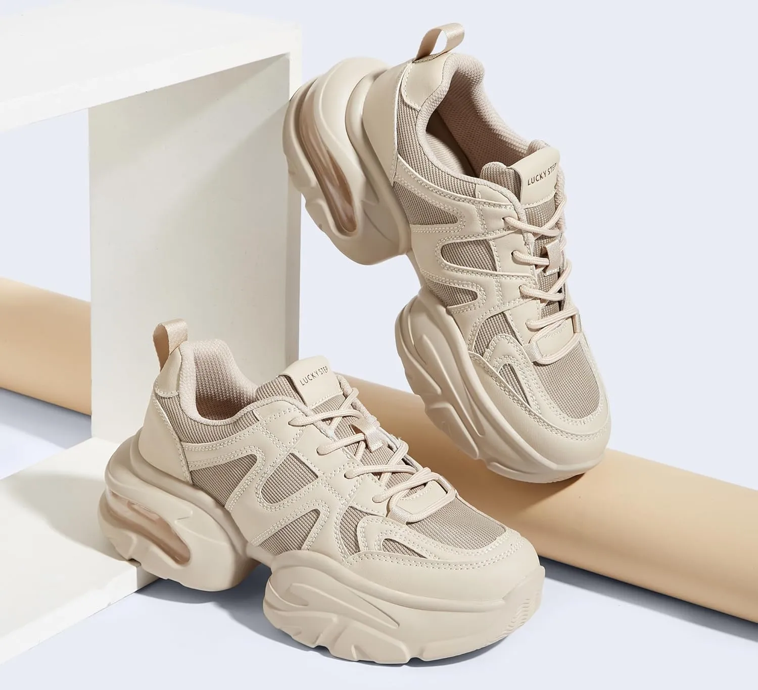 LUCKY STEP Women's Air Cushion Chunky Sneaker Fashion Thick Sole 90S Retro Dad Rave Casual Comfortable Walking Shoes
