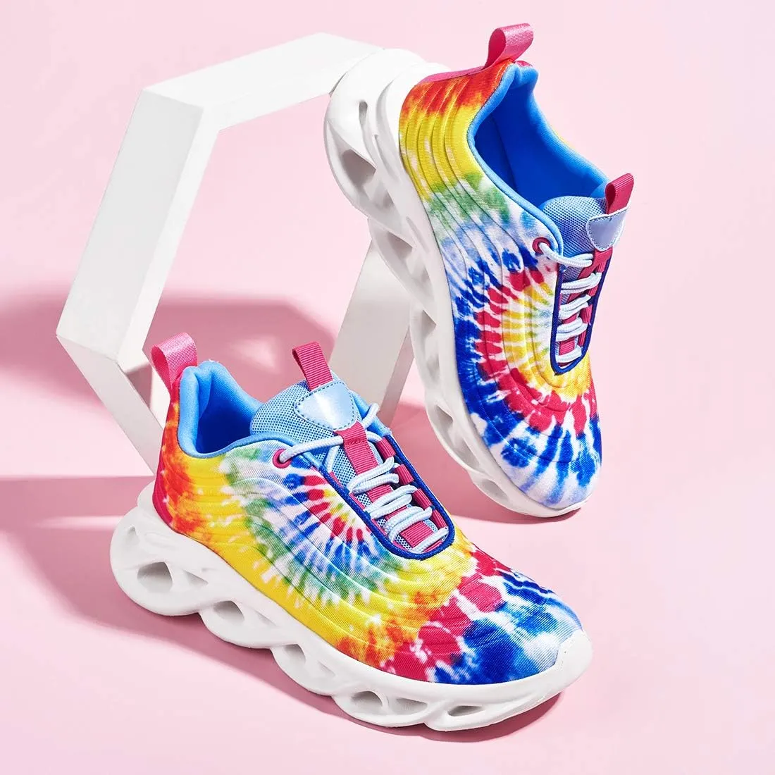 LUCKY STEP Women's Chunky Platform Tie Dye Rainbow Sneakers Tennis Running Fashion Shoes