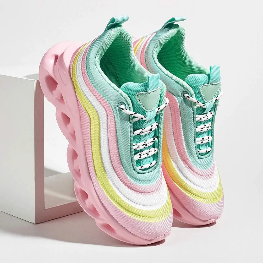 LUCKY STEP Women's Chunky Platform Tie Dye Rainbow Sneakers Tennis Running Fashion Shoes