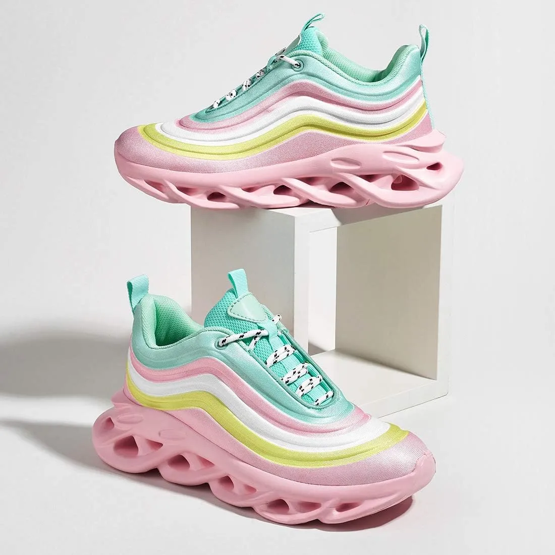 LUCKY STEP Women's Chunky Platform Tie Dye Rainbow Sneakers Tennis Running Fashion Shoes