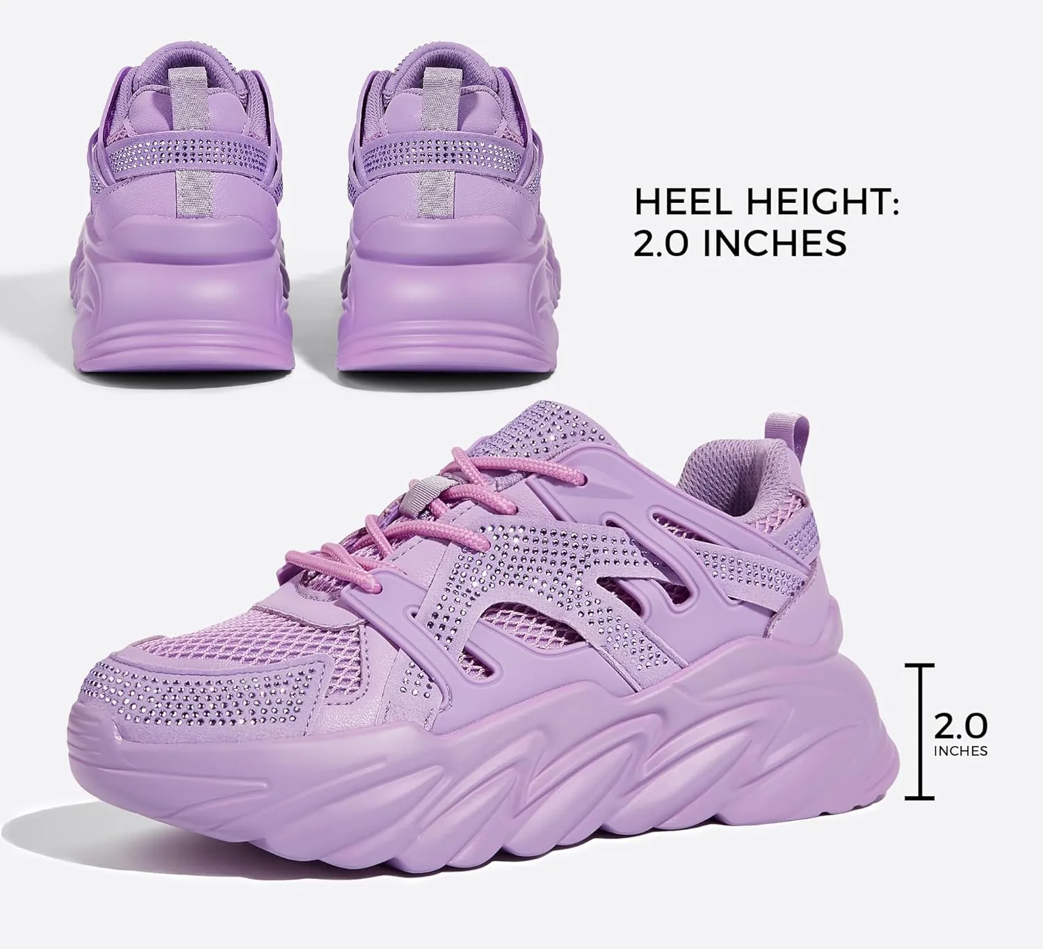 LUCKY STEP Women's Chunky Rhinestone Fashion Sneakers | Sparkly Platform Thick Dad Rave Mesh Walking Shoes