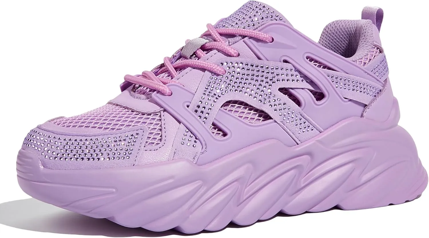 LUCKY STEP Women's Chunky Rhinestone Fashion Sneakers | Sparkly Platform Thick Dad Rave Mesh Walking Shoes