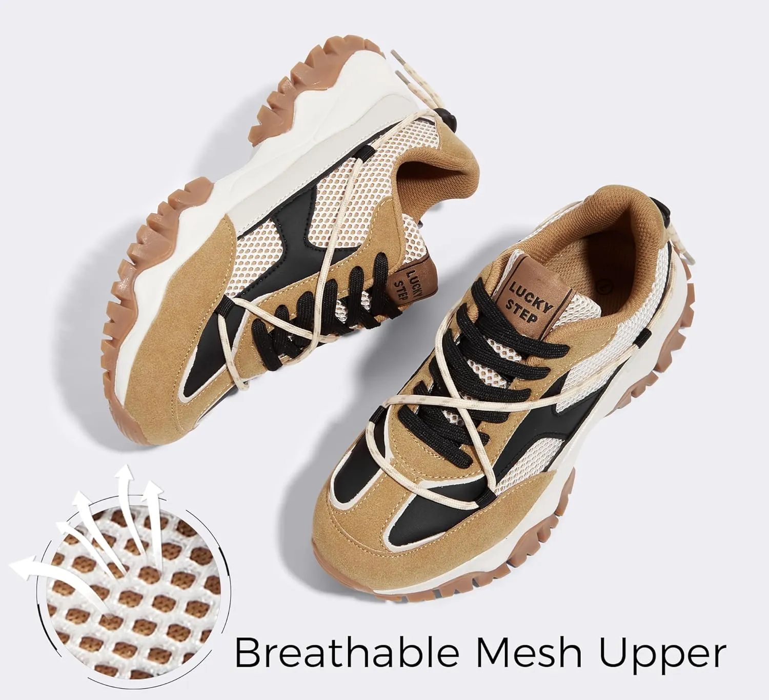 LUCKY STEP Women's Platform Colorful Fashion Sneakers Tennis Retro Colorblock Adjustable Lace Lifestyle Stylish Cute Chunky Dad Casual Walking Shoes