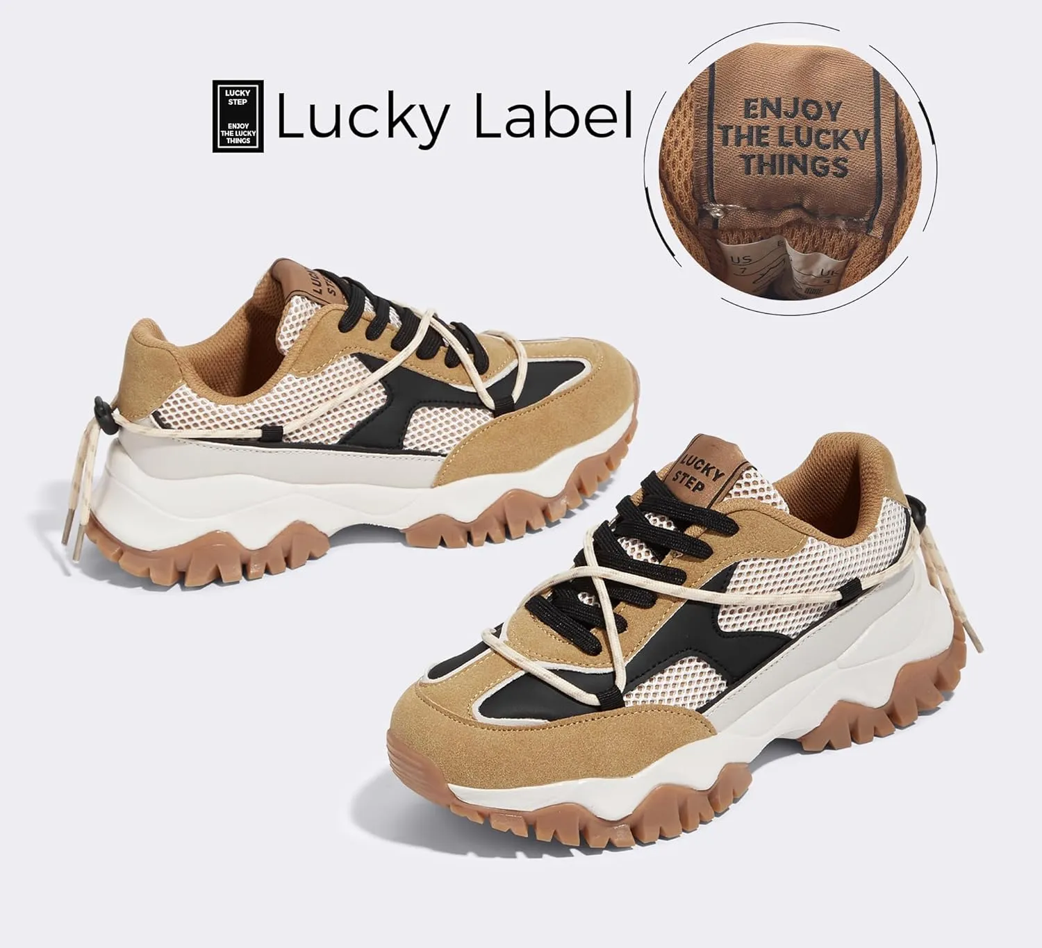 LUCKY STEP Women's Platform Colorful Fashion Sneakers Tennis Retro Colorblock Adjustable Lace Lifestyle Stylish Cute Chunky Dad Casual Walking Shoes
