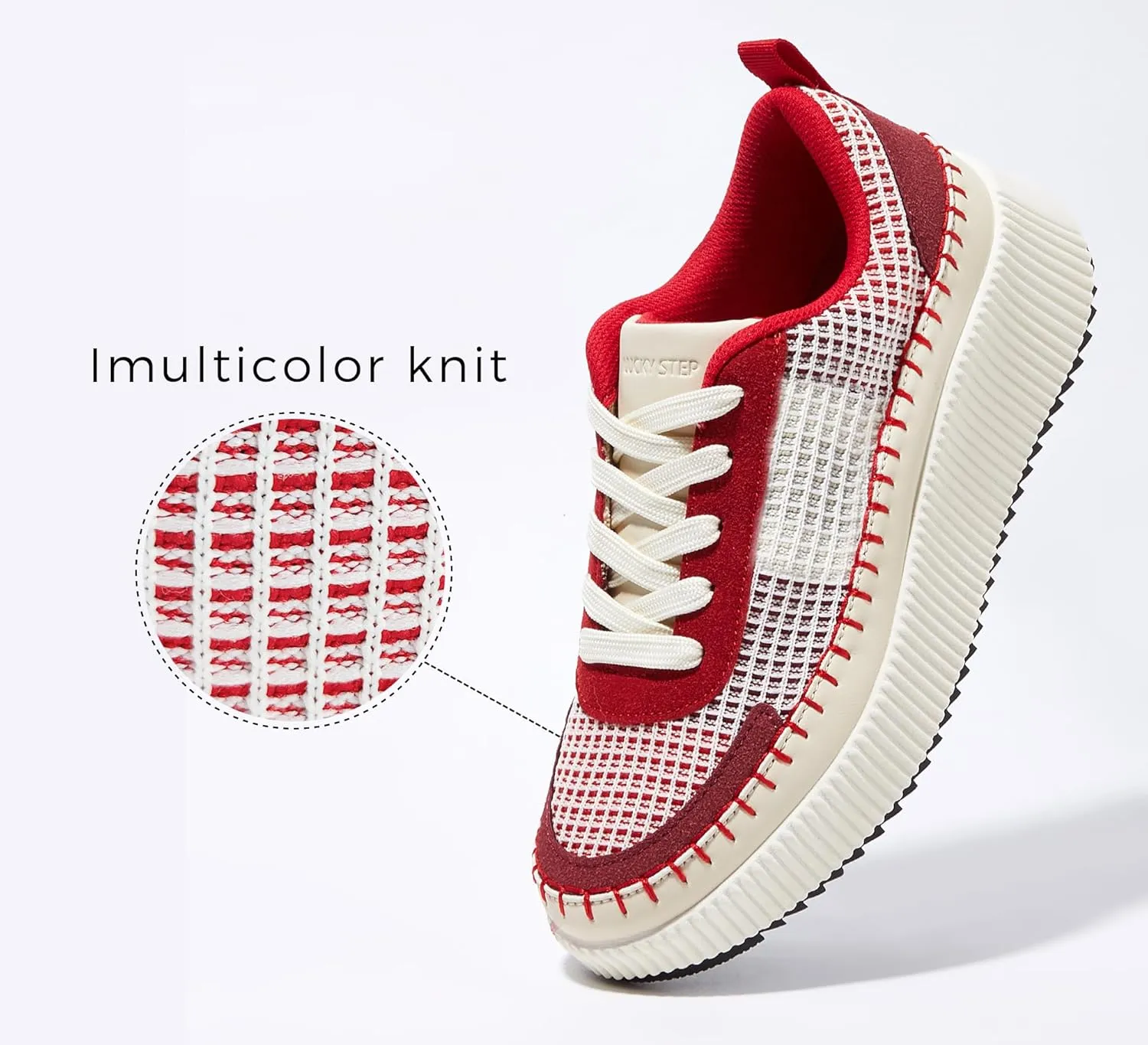 LUCKY STEP Women's Platform Sneakers Rhinestone Fashion Chunky Casual Sparkly Retro Braided Walking Shoes