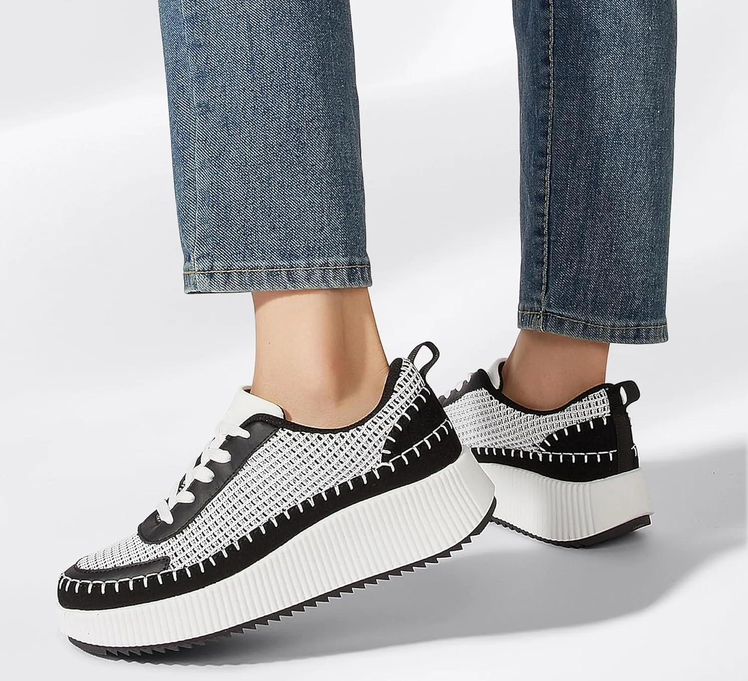 LUCKY STEP Women's Platform Sneakers Rhinestone Fashion Chunky Casual Sparkly Retro Braided Walking Shoes