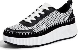 LUCKY STEP Women's Platform Sneakers Rhinestone Fashion Chunky Casual Sparkly Retro Braided Walking Shoes