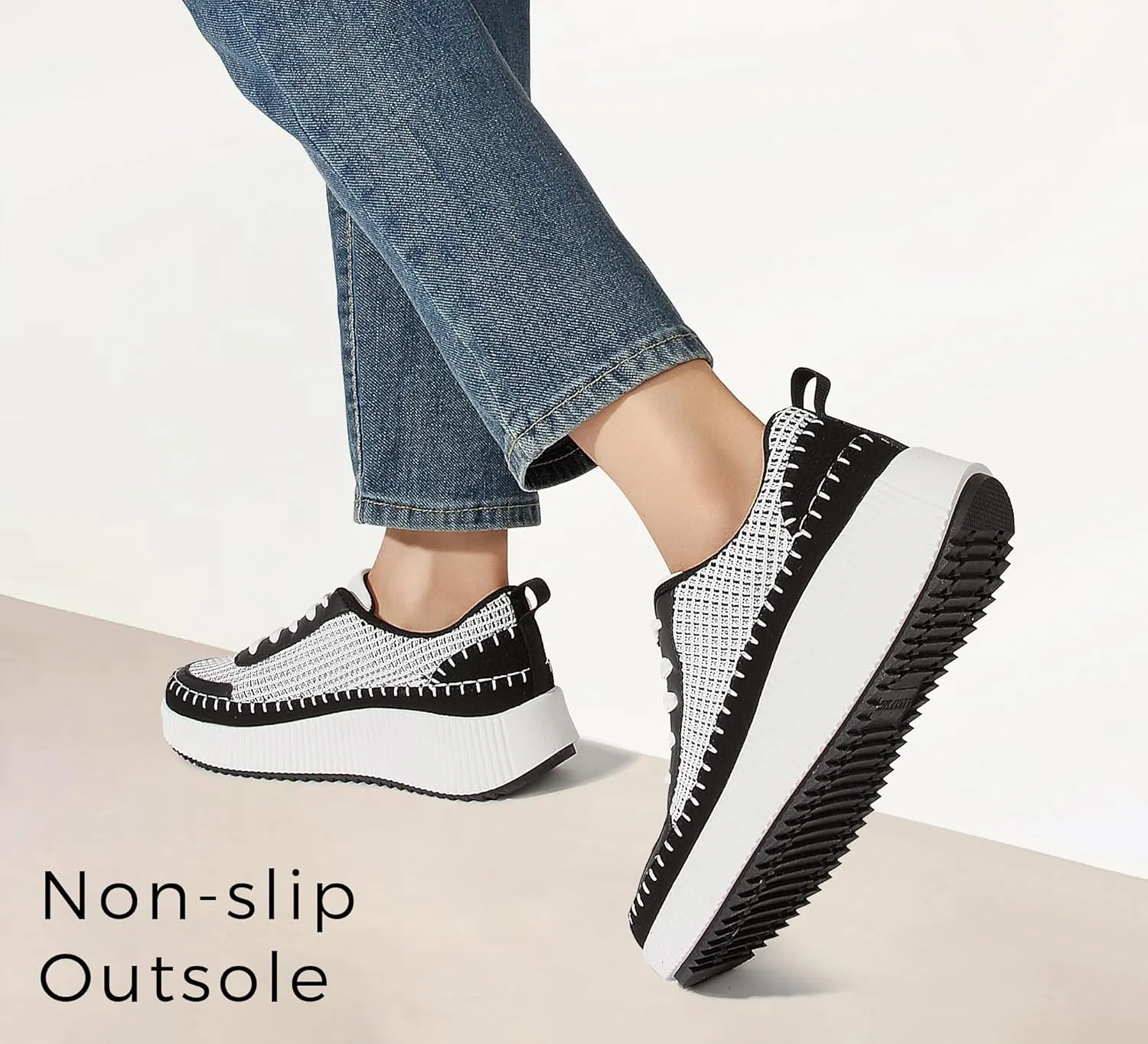 LUCKY STEP Women's Platform Sneakers Rhinestone Fashion Chunky Casual Sparkly Retro Braided Walking Shoes