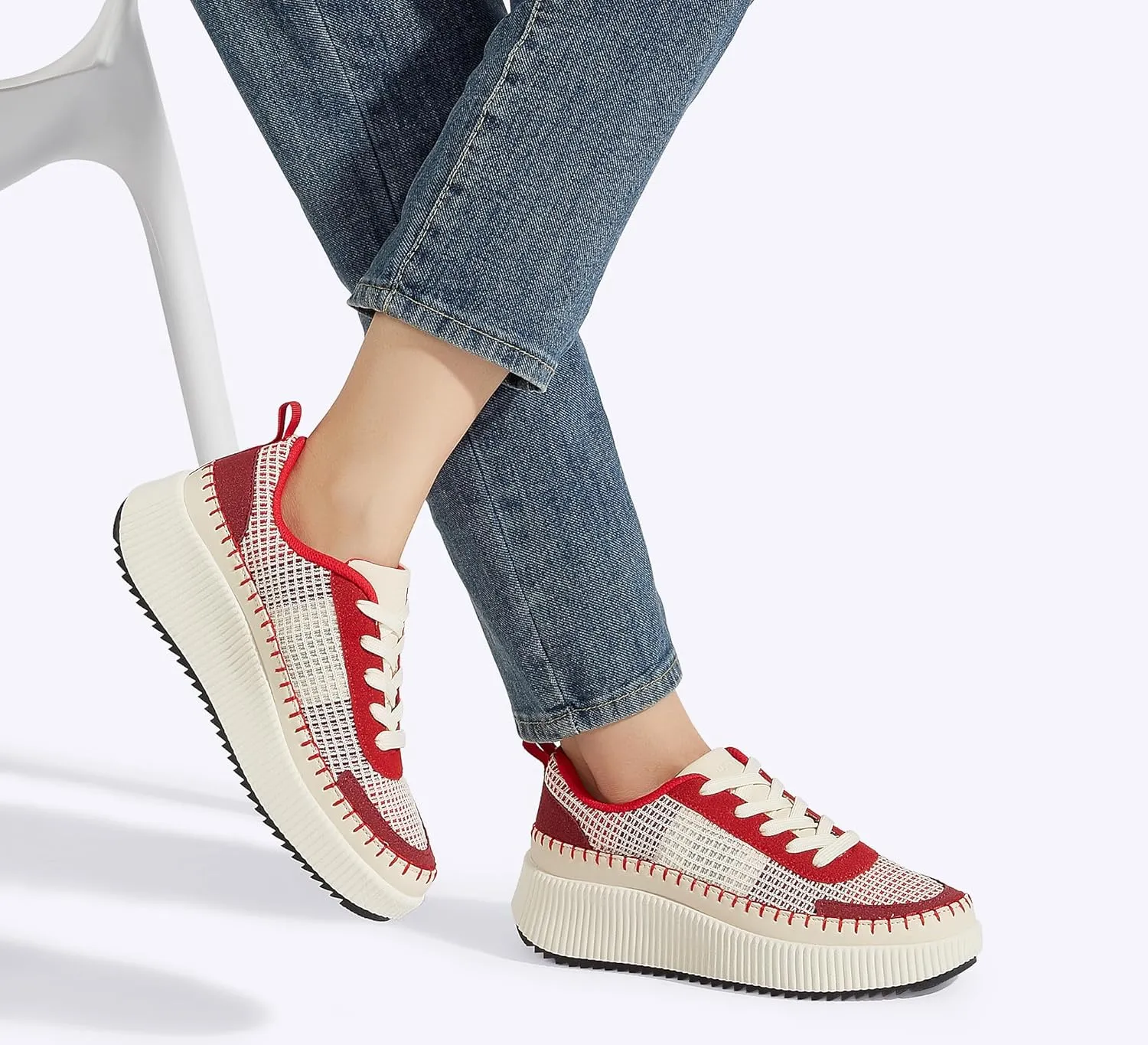 LUCKY STEP Women's Platform Sneakers Rhinestone Fashion Chunky Casual Sparkly Retro Braided Walking Shoes