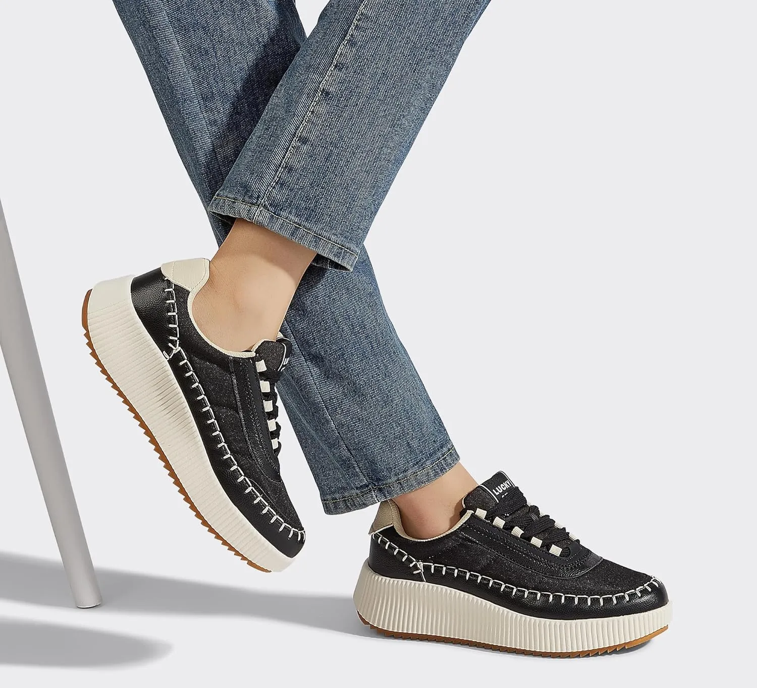 LUCKY STEP Women's Platform Sneakers Rhinestone Fashion Chunky Casual Sparkly Retro Braided Walking Shoes
