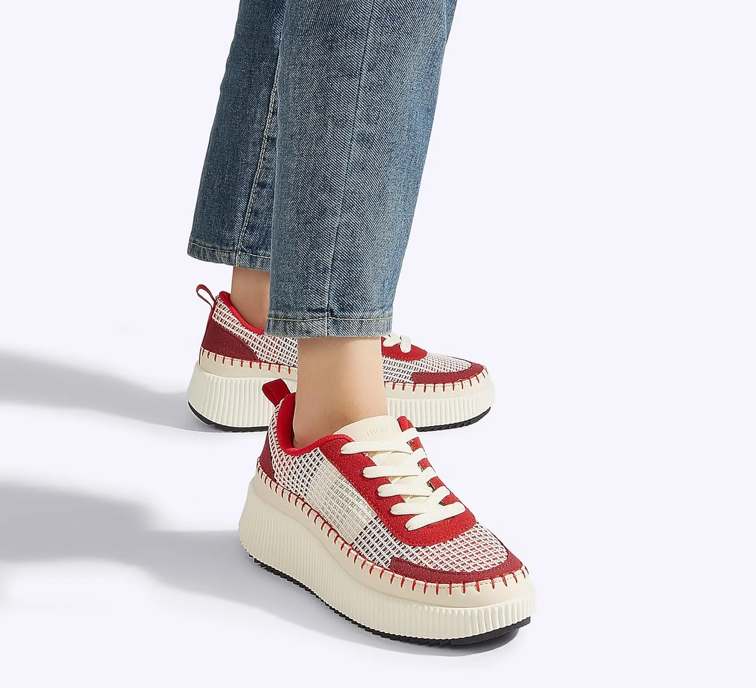 LUCKY STEP Women's Platform Sneakers Rhinestone Fashion Chunky Casual Sparkly Retro Braided Walking Shoes