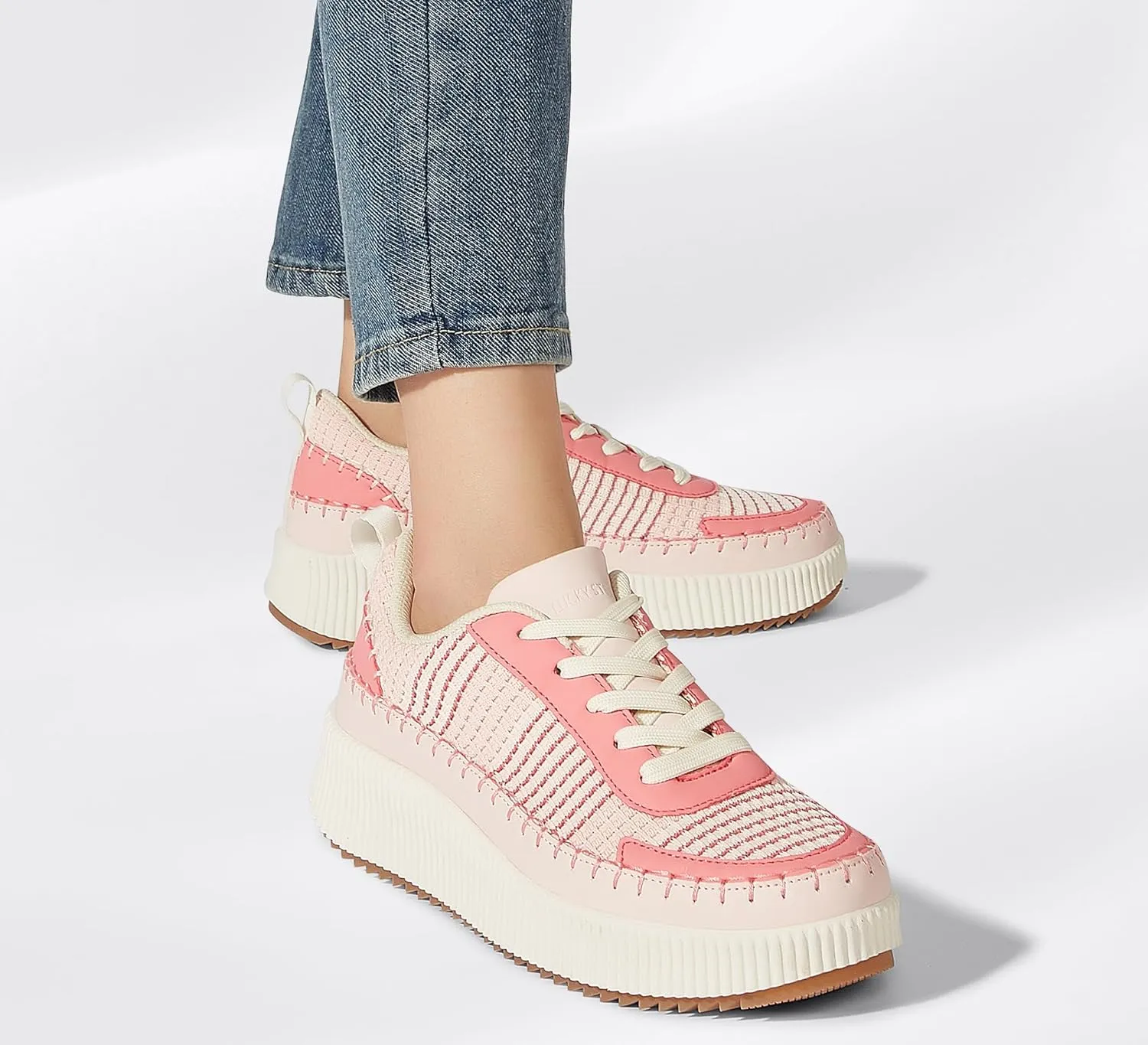 LUCKY STEP Women's Platform Sneakers Rhinestone Fashion Chunky Casual Sparkly Retro Braided Walking Shoes