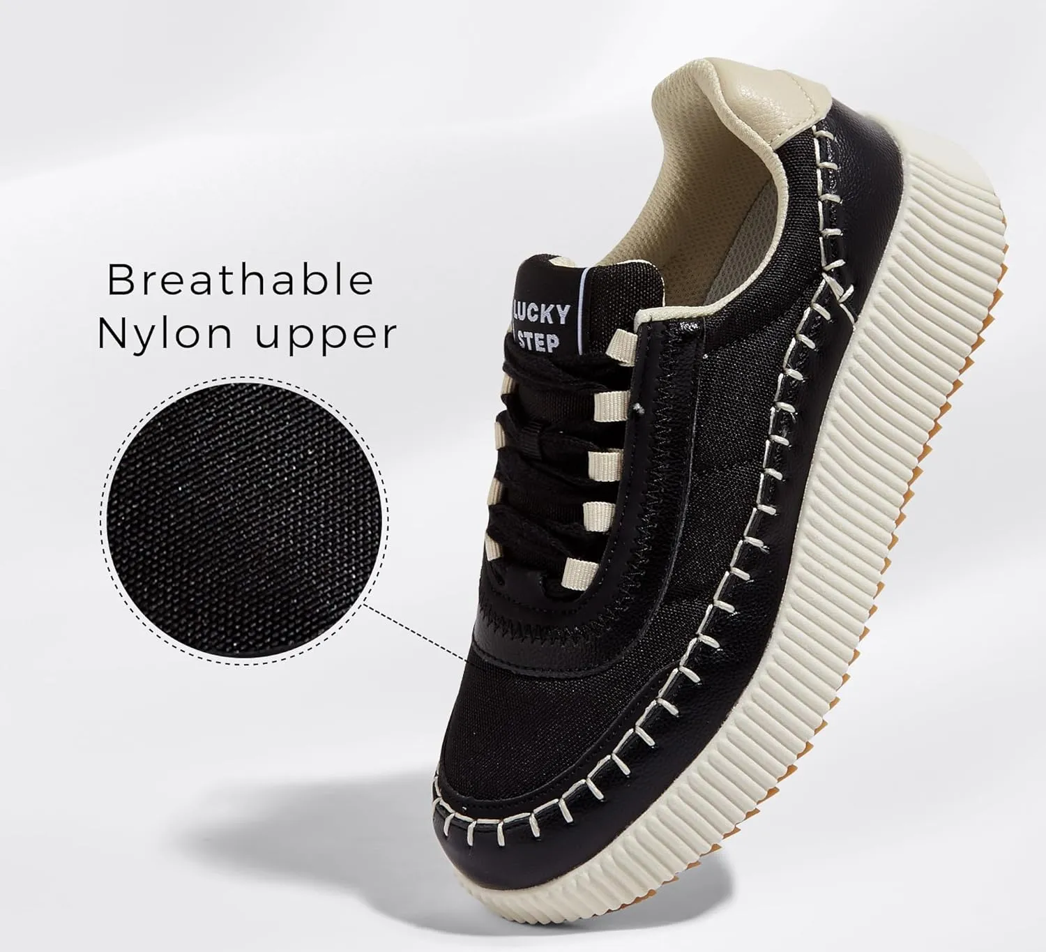 LUCKY STEP Women's Platform Sneakers Rhinestone Fashion Chunky Casual Sparkly Retro Braided Walking Shoes