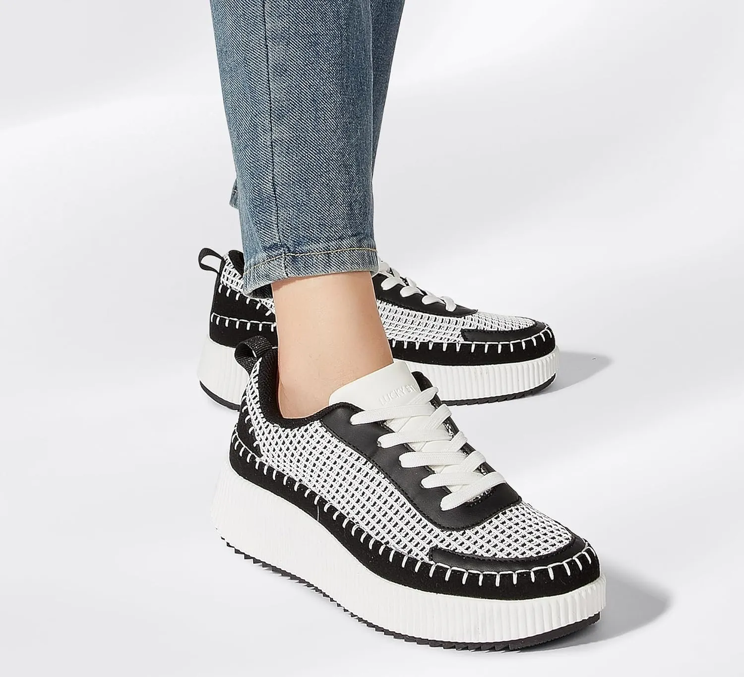 LUCKY STEP Women's Platform Sneakers Rhinestone Fashion Chunky Casual Sparkly Retro Braided Walking Shoes