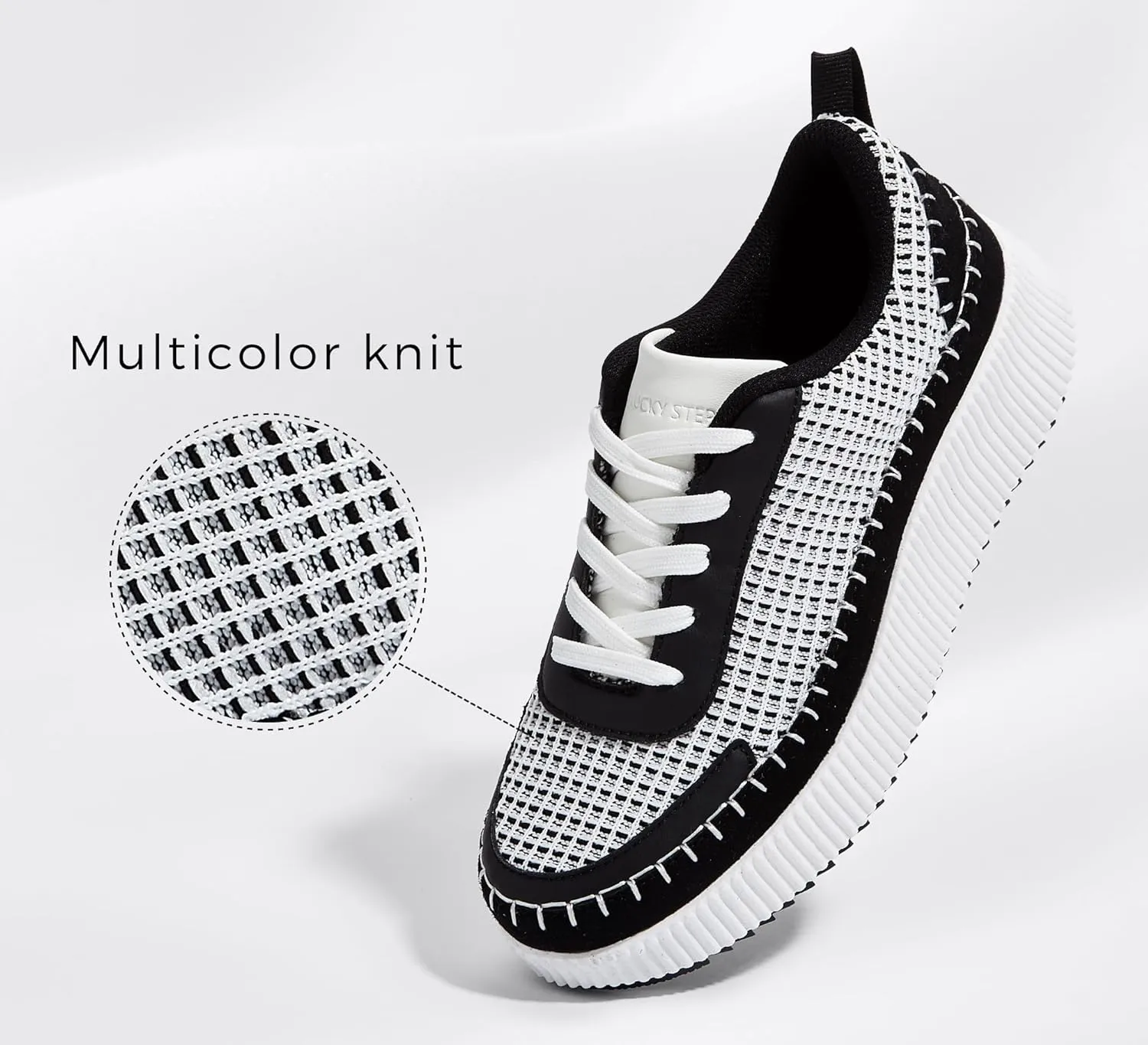 LUCKY STEP Women's Platform Sneakers Rhinestone Fashion Chunky Casual Sparkly Retro Braided Walking Shoes