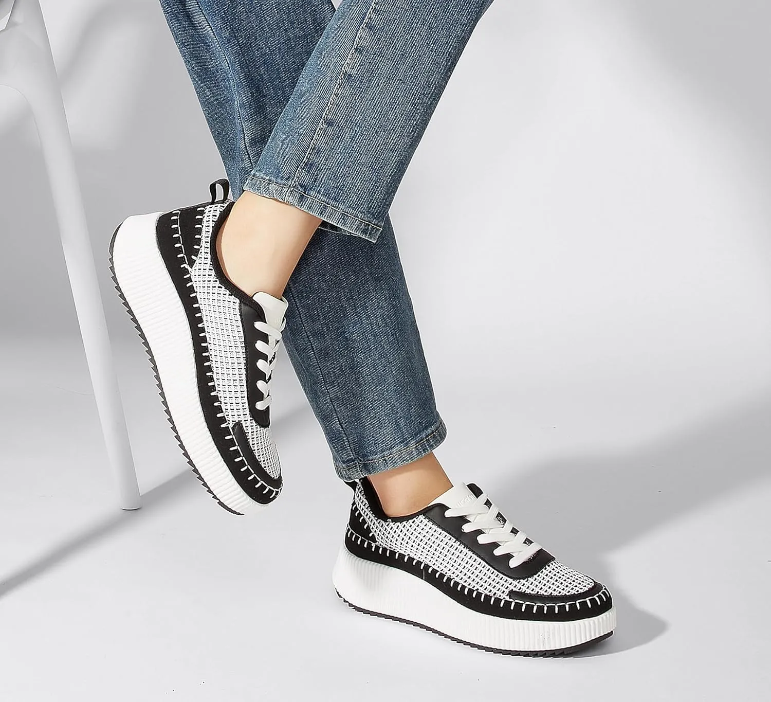 LUCKY STEP Women's Platform Sneakers Rhinestone Fashion Chunky Casual Sparkly Retro Braided Walking Shoes