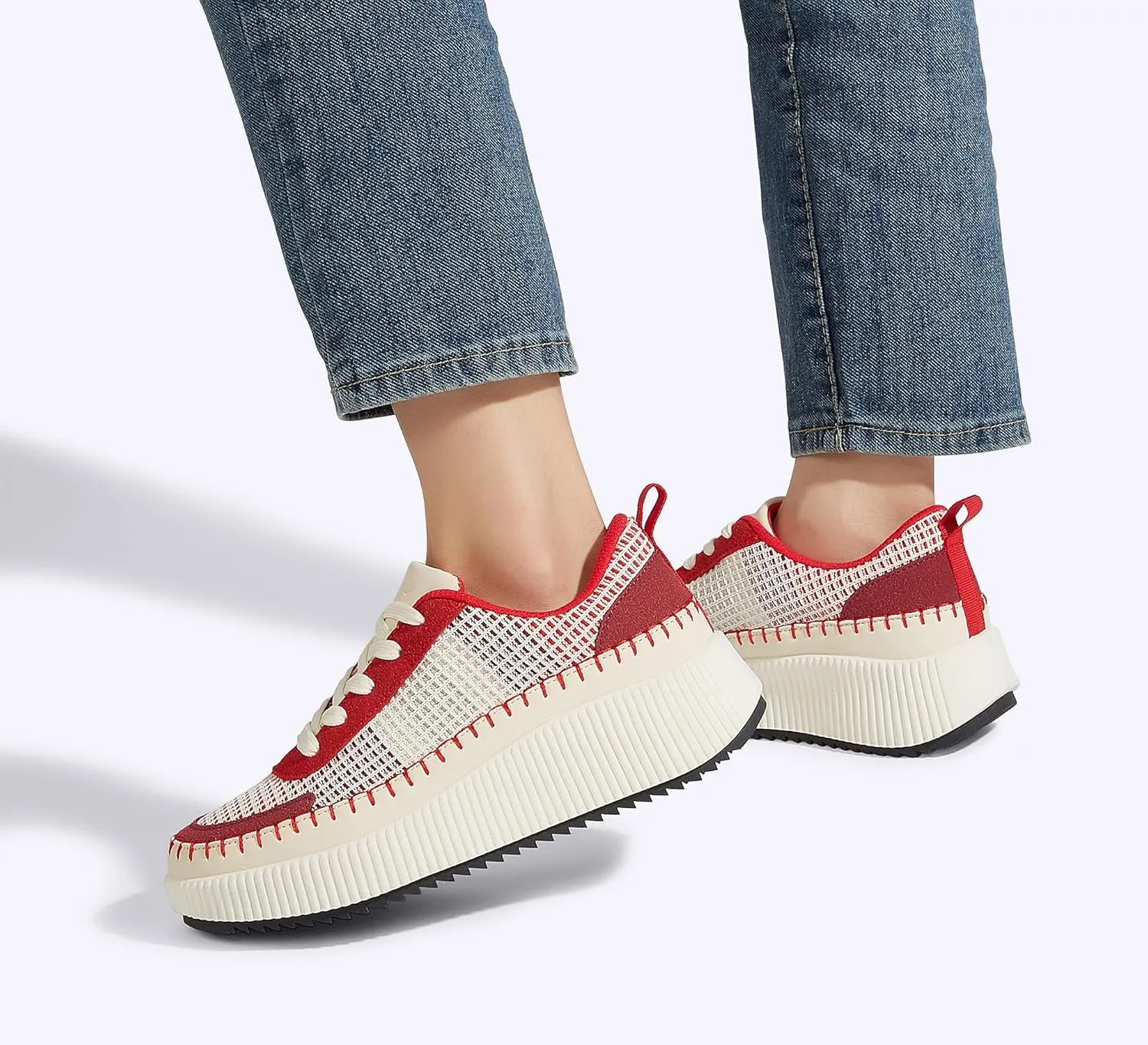 LUCKY STEP Women's Platform Sneakers Rhinestone Fashion Chunky Casual Sparkly Retro Braided Walking Shoes
