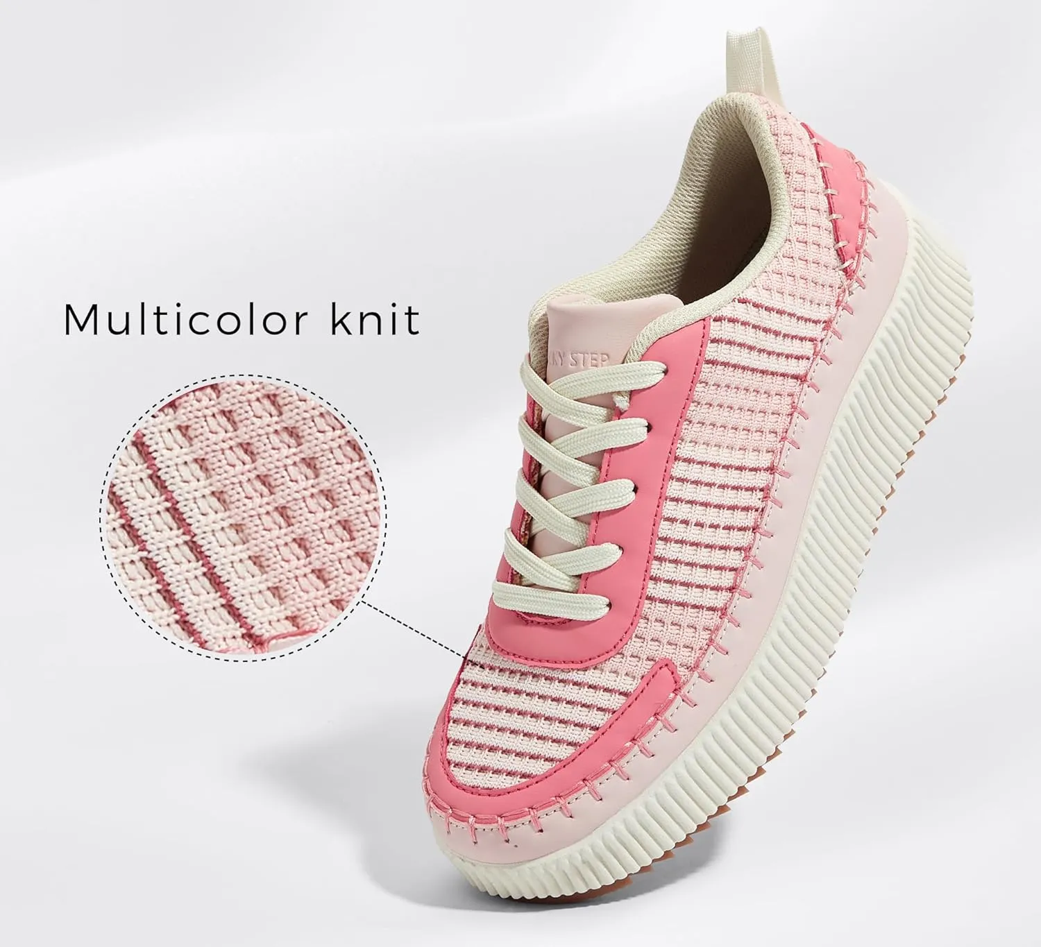 LUCKY STEP Women's Platform Sneakers Rhinestone Fashion Chunky Casual Sparkly Retro Braided Walking Shoes